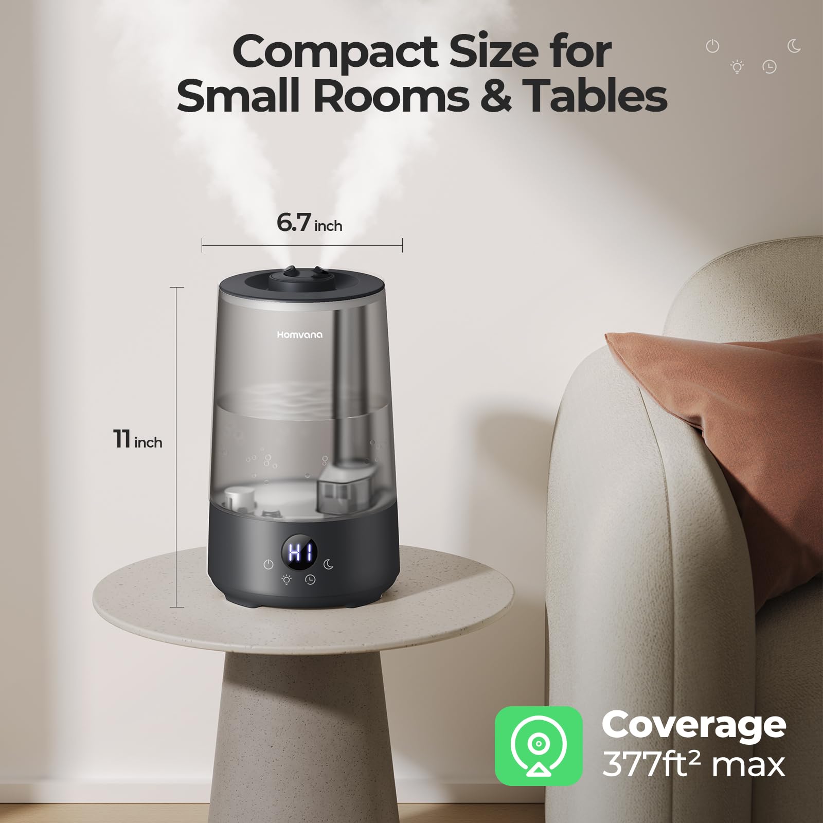 Homvana Humidifiers for Bedroom Home, 3.6 L Cool Mist Top-Fill 34H Super Long Time, Quiet 23dB, Baby Humidifier, Oil Diffuser for Large Room, House, Plant, Nursery, Office, BPA FREE, Ultrasonic (Grey) Clarke's Vibe Store