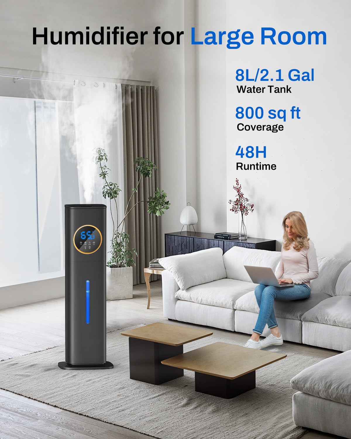 Humidifier Large Room Bedroom with Night Light, 2.1Gal(8L) Humidifiers for Home with Essential Oil Diffuser, Top Fill Whole House Cool Mist Humidifiers for Plants Baby Kids Adults(Black) Clarke's Vibe Store