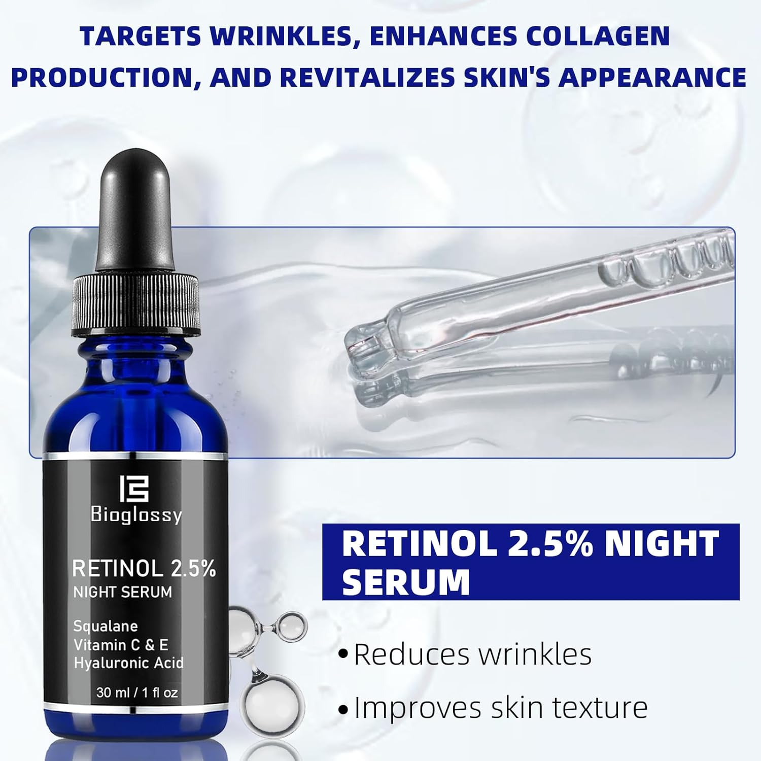Retinol Serum for Face, 2.5% Retinol Intense Night Serum with Squalane,Vitamin C & E & B3,Hyaluronic Acid for Lines, Wrinkles & Premature Sun Damage to Resurface & Hydrate 30 ml/ 1 Fl oz Clarke's Vibe Store