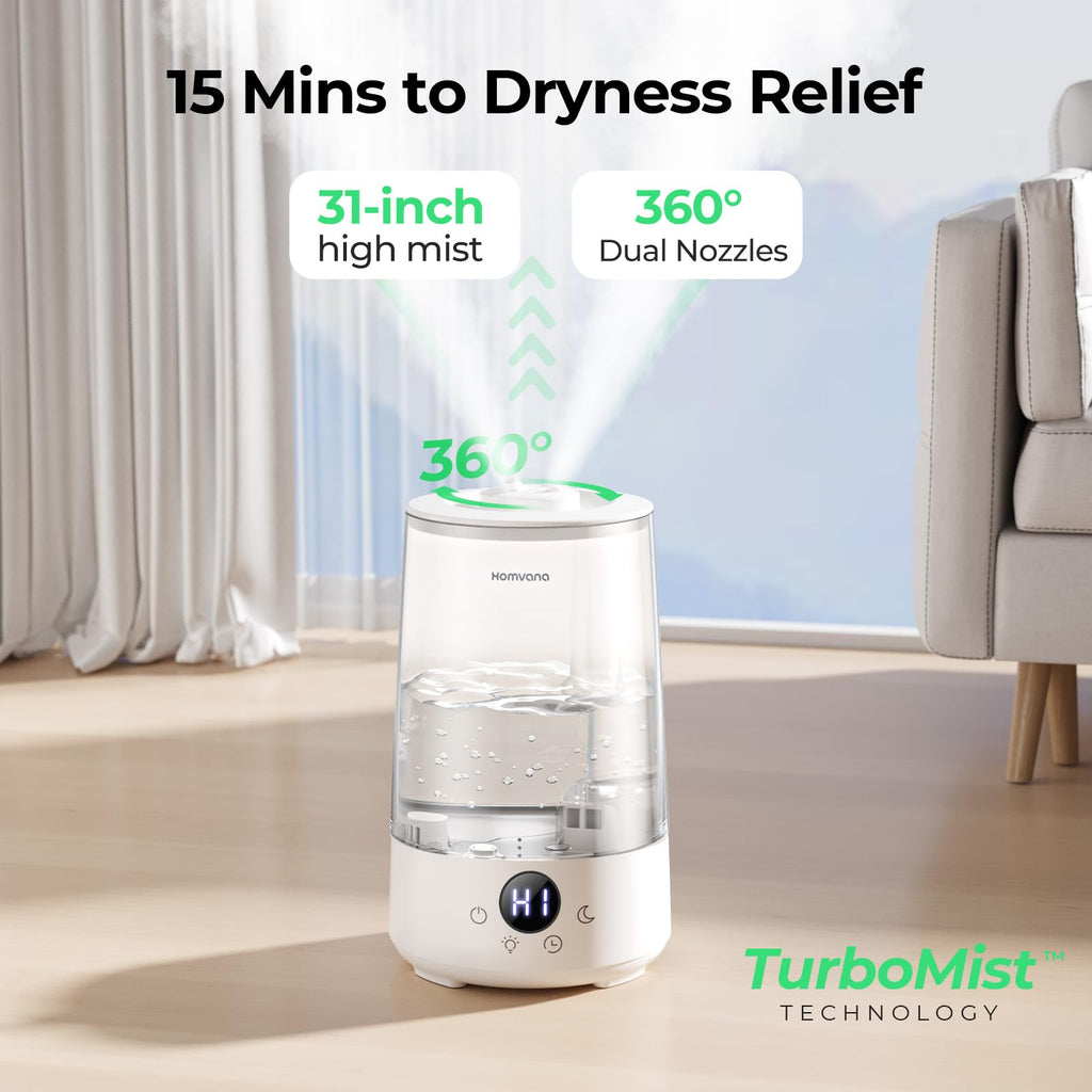 Homvana Humidifiers for Bedroom Home, 3.6 L Cool Mist Top-Fill 34H Super Long Time, Quiet 23dB, Baby Humidifier, Oil Diffuser for Large Room, House, Plant, Nursery, Office, BPA FREE, Ultrasonic (Grey) Clarke's Vibe Store