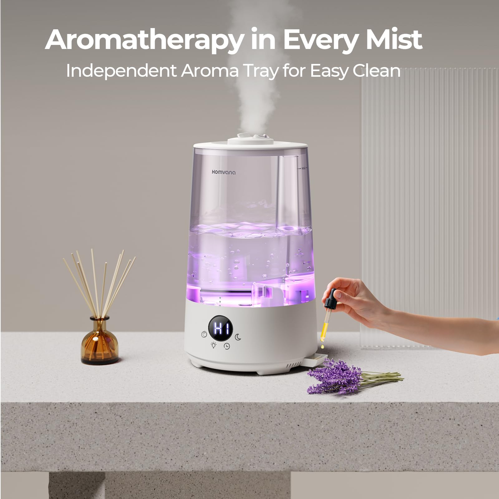 Homvana Humidifiers for Bedroom Home, 3.6 L Cool Mist Top-Fill 34H Super Long Time, Quiet 23dB, Baby Humidifier, Oil Diffuser for Large Room, House, Plant, Nursery, Office, BPA FREE, Ultrasonic (Grey) Clarke's Vibe Store