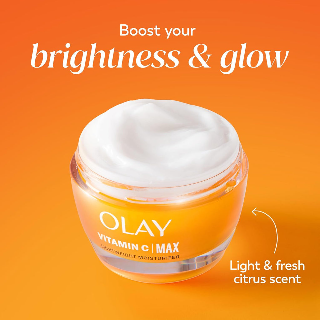 Olay Vitamin C MAX Face Moisturizer, Brightening Cream for Women, Hydrating, Evens Tone, Dark Spot & Hyperpigmentation Reduction, Glowing Skin Care - Niaciniamide, Peptides 1.7 Oz Clarke's Vibe Store