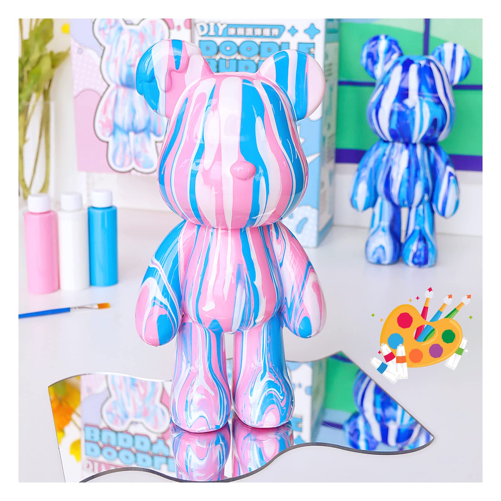 DIY Creative Blank Painting Fluid Bear Figure Kit, Multicolor Mix Paint Design for Home Decoration (Blue, Fluid Bear) Clarke Vibe Store