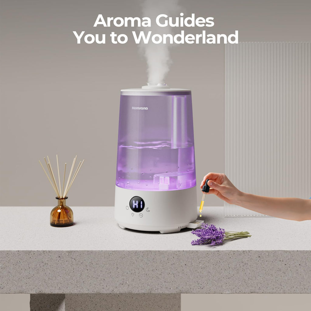 Homvana Humidifiers for Bedroom Home, 3.6 L Cool Mist Top-Fill 34H Super Long Time, Quiet 23dB, Baby Humidifier, Oil Diffuser for Large Room, House, Plant, Nursery, Office, BPA FREE, Ultrasonic (Grey) Clarke's Vibe Store