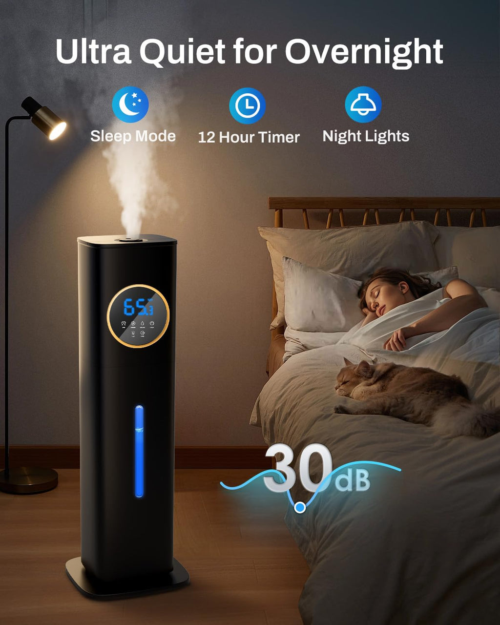 Humidifier Large Room Bedroom with Night Light, 2.1Gal(8L) Humidifiers for Home with Essential Oil Diffuser, Top Fill Whole House Cool Mist Humidifiers for Plants Baby Kids Adults(Black) Clarke's Vibe Store