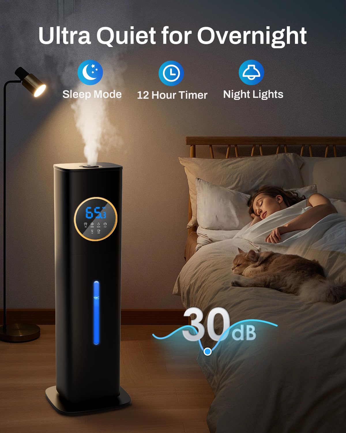 Humidifier Large Room Bedroom with Night Light, 2.1Gal(8L) Humidifiers for Home with Essential Oil Diffuser, Top Fill Whole House Cool Mist Humidifiers for Plants Baby Kids Adults(Black) Clarke's Vibe Store