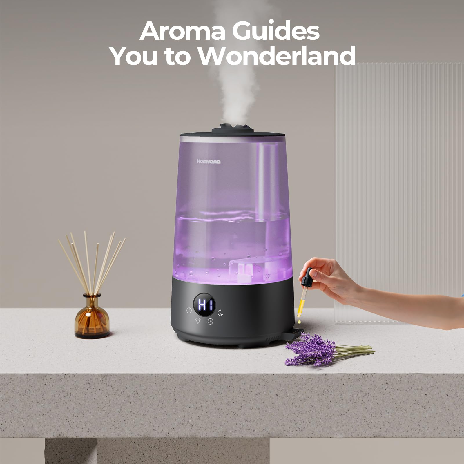 Homvana Humidifiers for Bedroom Home, 3.6 L Cool Mist Top-Fill 34H Super Long Time, Quiet 23dB, Baby Humidifier, Oil Diffuser for Large Room, House, Plant, Nursery, Office, BPA FREE, Ultrasonic (Grey) Clarke's Vibe Store