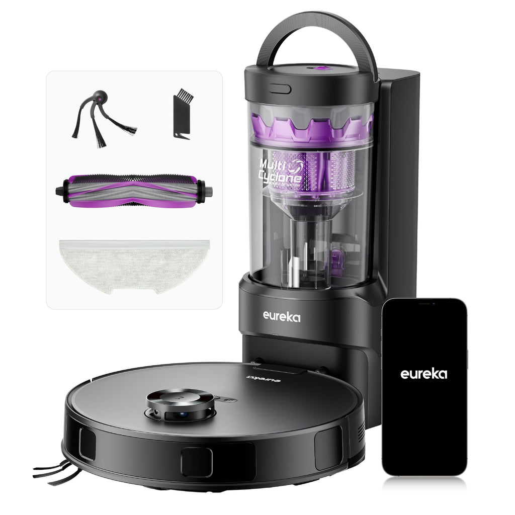 Eureka E20 Evo Plus Robot Vacuum and Mop Combo, 10,000Pa Suction Robot Vacuum Cleaner Bagless Self-Emptying Station, 45-Day Capacity Anti-Hair-Tangling Side Brush Mop Lifting App Control LiDAR Nav Clarke Vibe Store