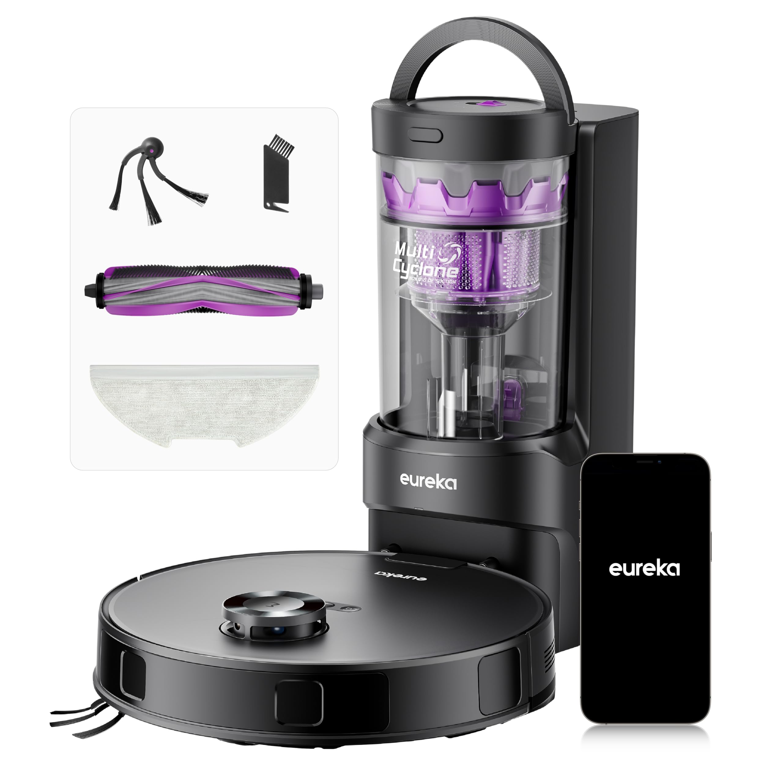Eureka E20 Evo Plus Robot Vacuum and Mop Combo, 10,000Pa Suction Robot Vacuum Cleaner Bagless Self-Emptying Station, 45-Day Capacity Anti-Hair-Tangling Side Brush Mop Lifting App Control LiDAR Nav Clarke Vibe Store