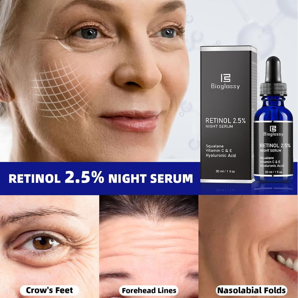 Retinol Serum for Face, 2.5% Retinol Intense Night Serum with Squalane,Vitamin C & E & B3,Hyaluronic Acid for Lines, Wrinkles & Premature Sun Damage to Resurface & Hydrate 30 ml/ 1 Fl oz Clarke's Vibe Store