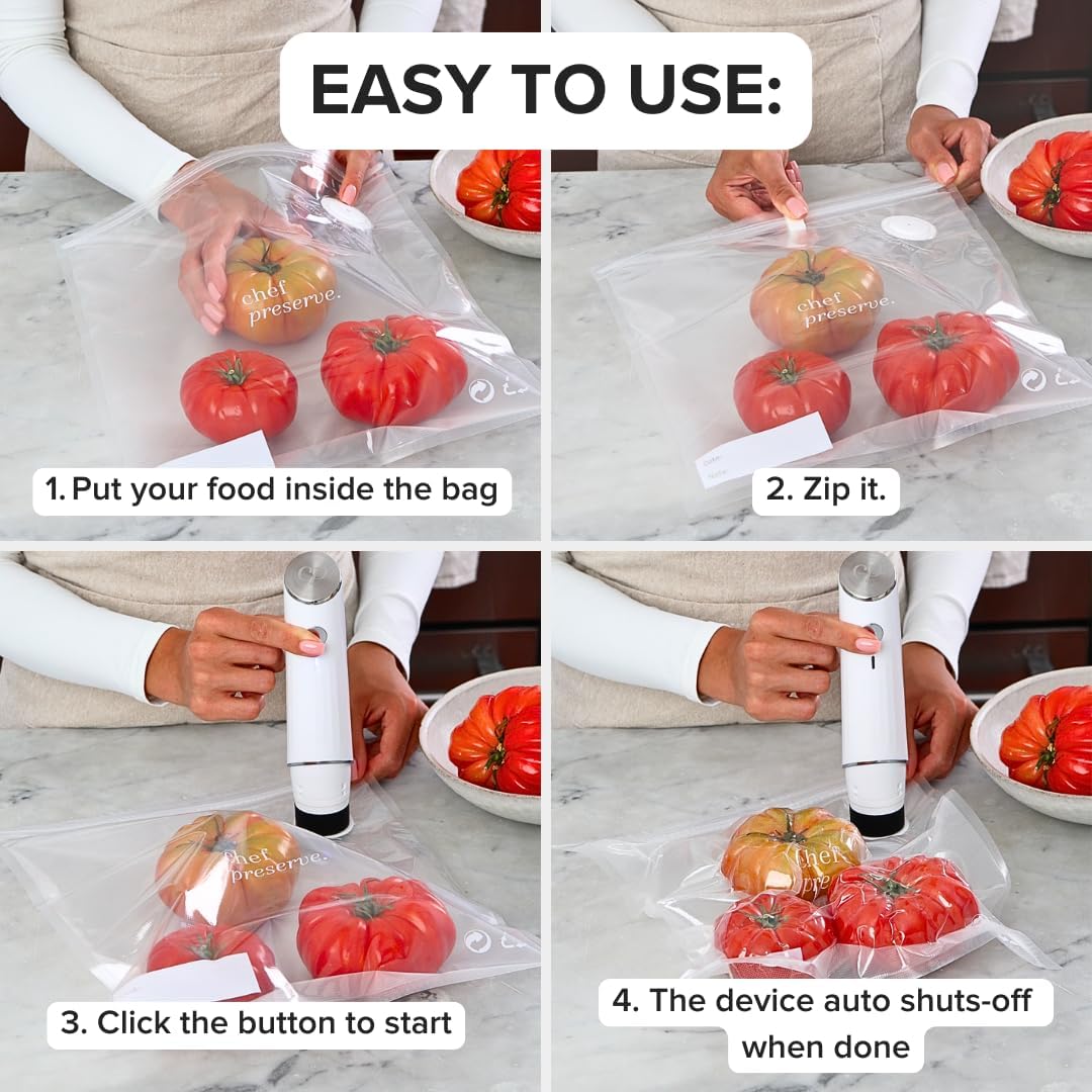 Chef Preserve Compact Vacuum Sealer for Food (Vacuum Sealer Machine + 30 Reusable Vacuum Bags) Powerful Handheld Vacuum Sealer Machine, Seal Meal Saver, Portable Food Sealer Clarke's Vibe Store