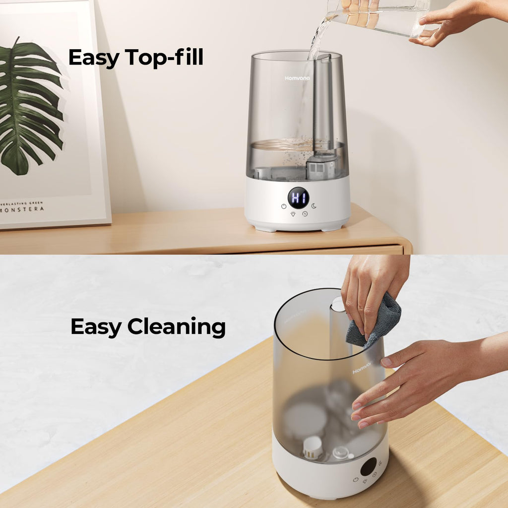 Homvana Humidifiers for Bedroom Home, 3.6 L Cool Mist Top-Fill 34H Super Long Time, Quiet 23dB, Baby Humidifier, Oil Diffuser for Large Room, House, Plant, Nursery, Office, BPA FREE, Ultrasonic (Grey) Clarke's Vibe Store