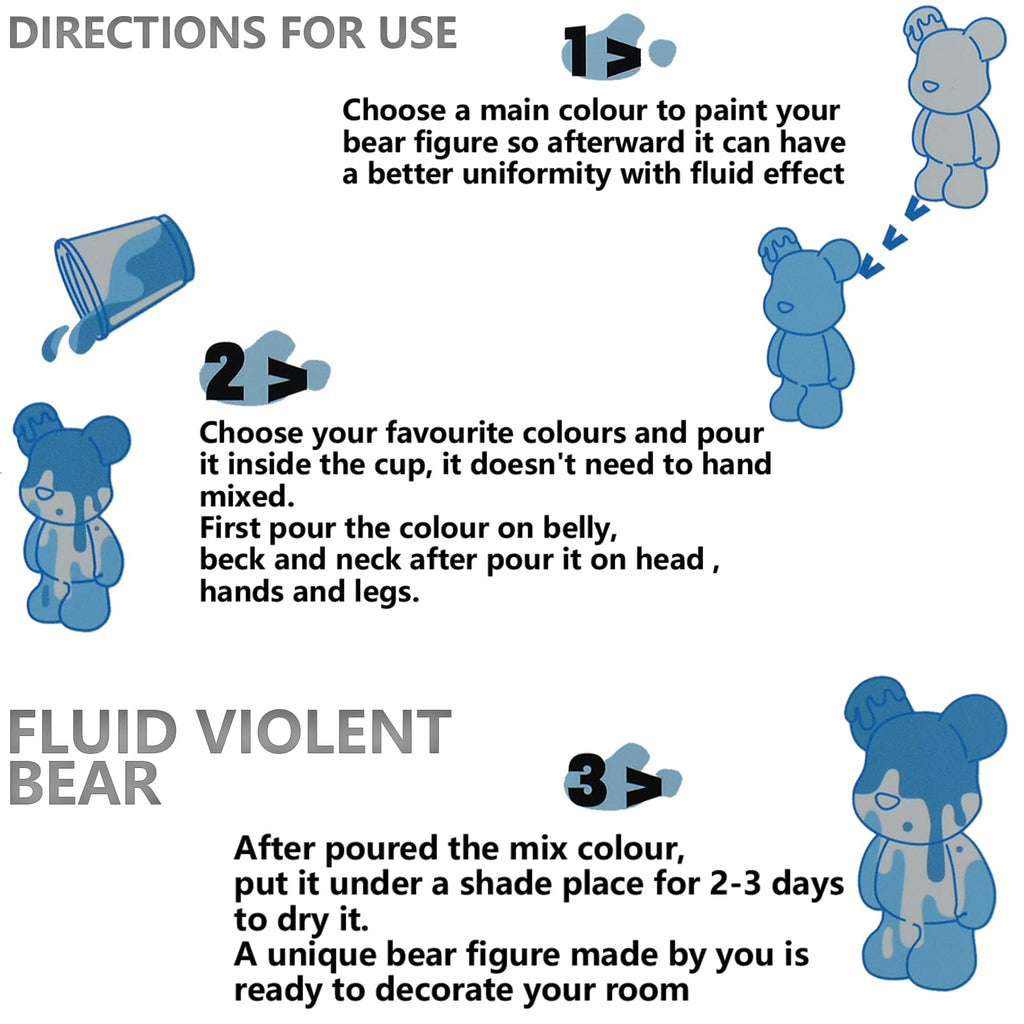 DIY Creative Blank Painting Fluid Bear Figure Kit, Multicolor Mix Paint Design for Home Decoration (Blue, Fluid Bear) Clarke Vibe Store