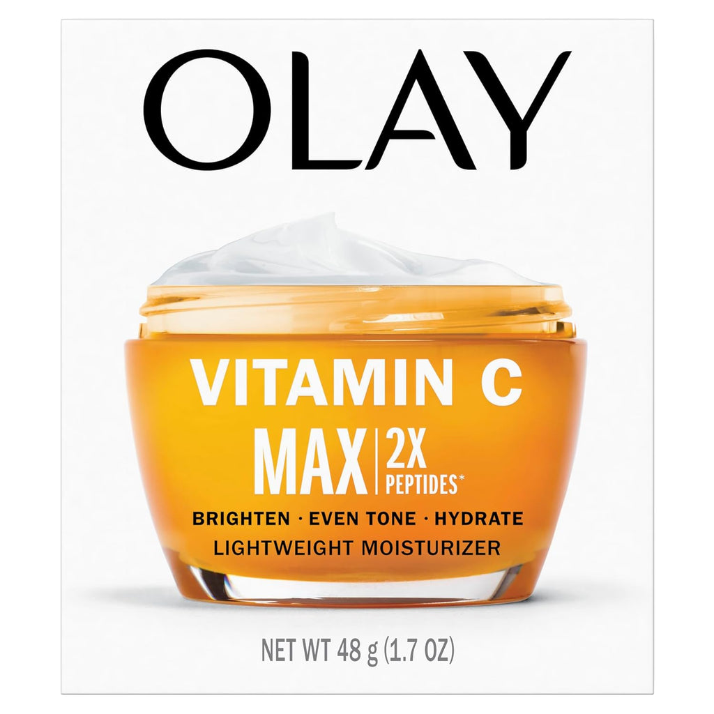 Olay Vitamin C MAX Face Moisturizer, Brightening Cream for Women, Hydrating, Evens Tone, Dark Spot & Hyperpigmentation Reduction, Glowing Skin Care - Niaciniamide, Peptides 1.7 Oz Clarke's Vibe Store