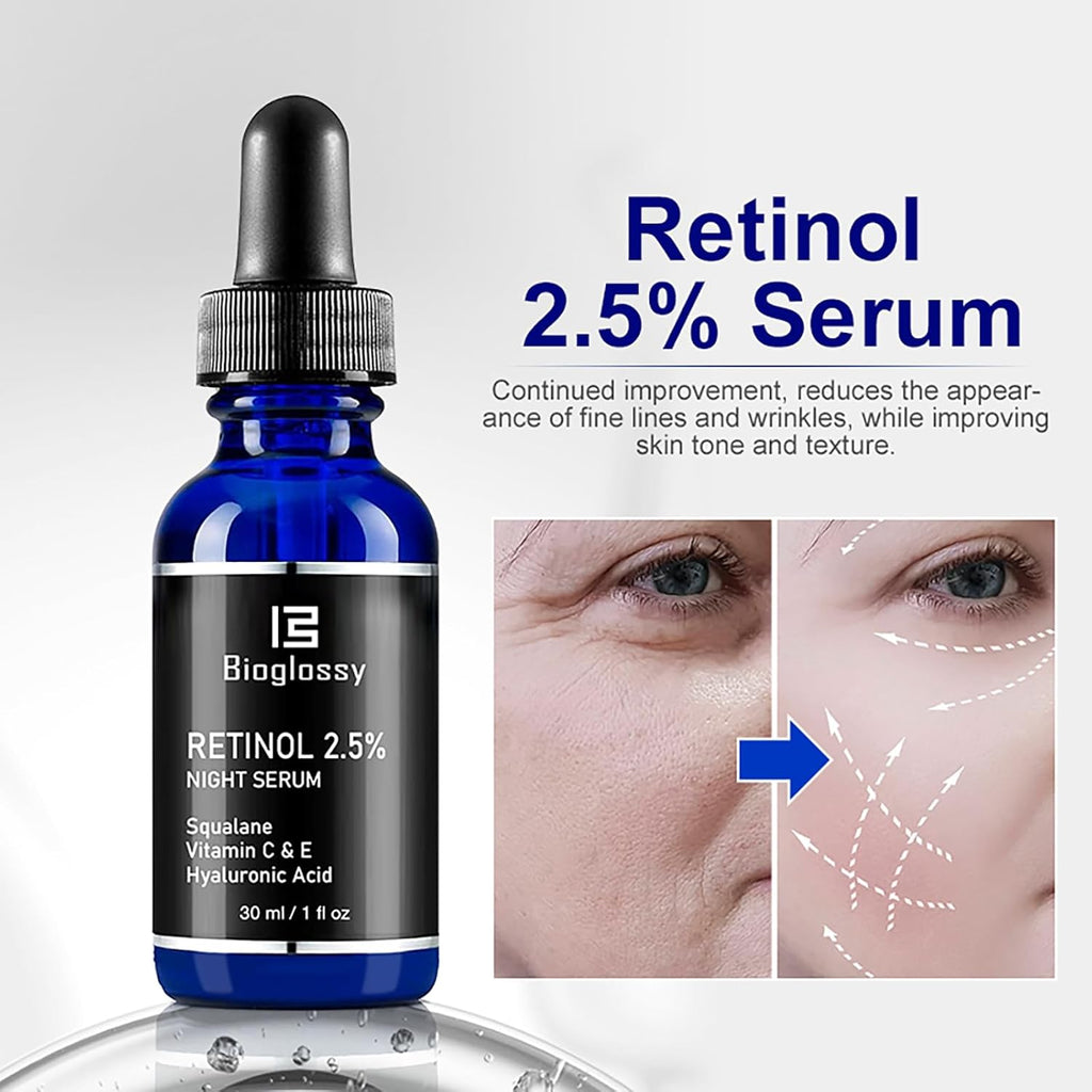 Retinol Serum for Face, 2.5% Retinol Intense Night Serum with Squalane,Vitamin C & E & B3,Hyaluronic Acid for Lines, Wrinkles & Premature Sun Damage to Resurface & Hydrate 30 ml/ 1 Fl oz Clarke's Vibe Store