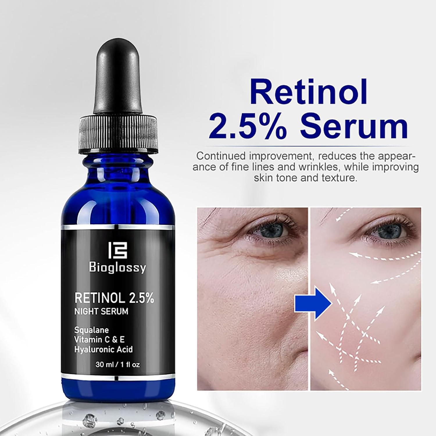Retinol Serum for Face, 2.5% Retinol Intense Night Serum with Squalane,Vitamin C & E & B3,Hyaluronic Acid for Lines, Wrinkles & Premature Sun Damage to Resurface & Hydrate 30 ml/ 1 Fl oz Clarke's Vibe Store