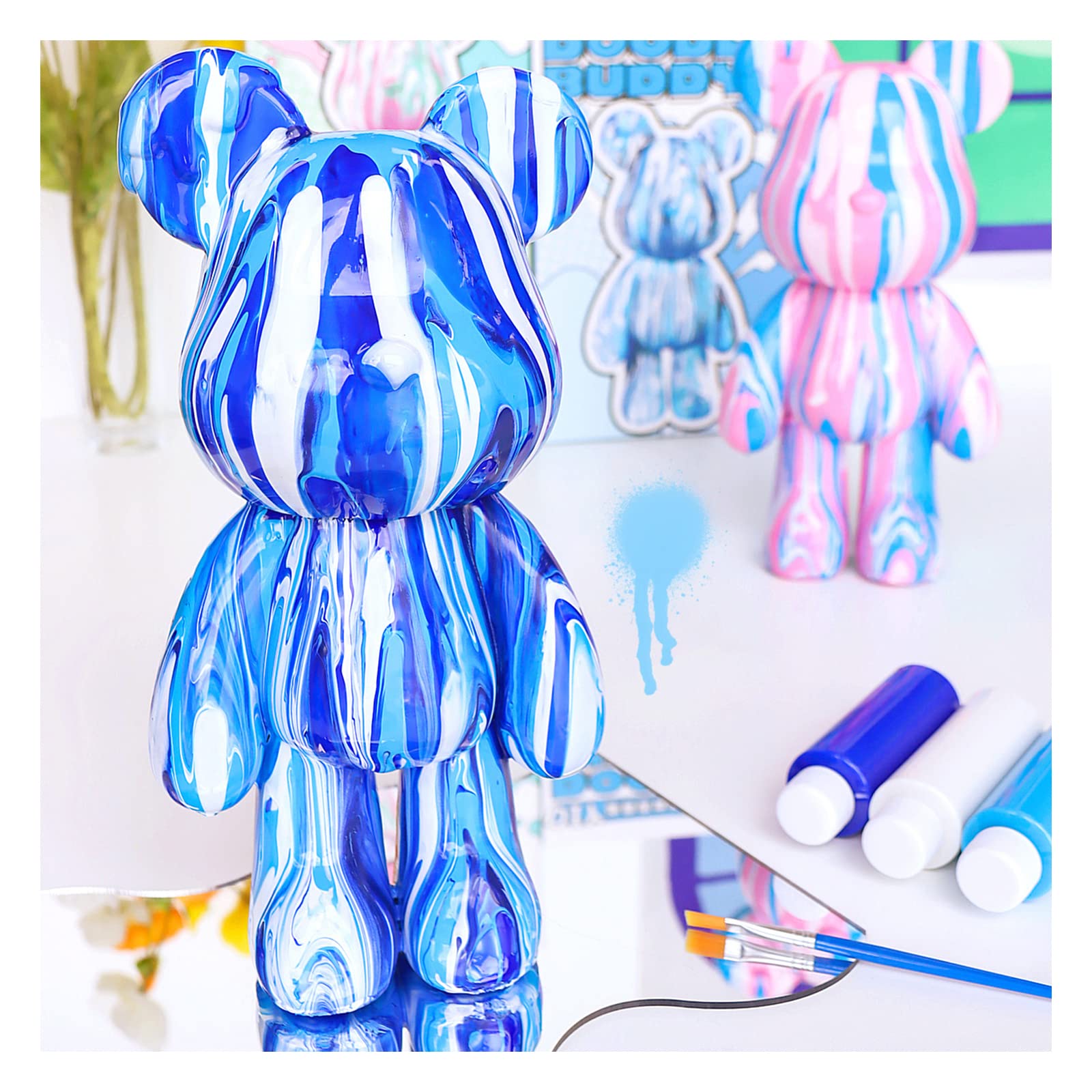 DIY Creative Blank Painting Fluid Bear Figure Kit, Multicolor Mix Paint Design for Home Decoration (Blue, Fluid Bear) Clarke Vibe Store