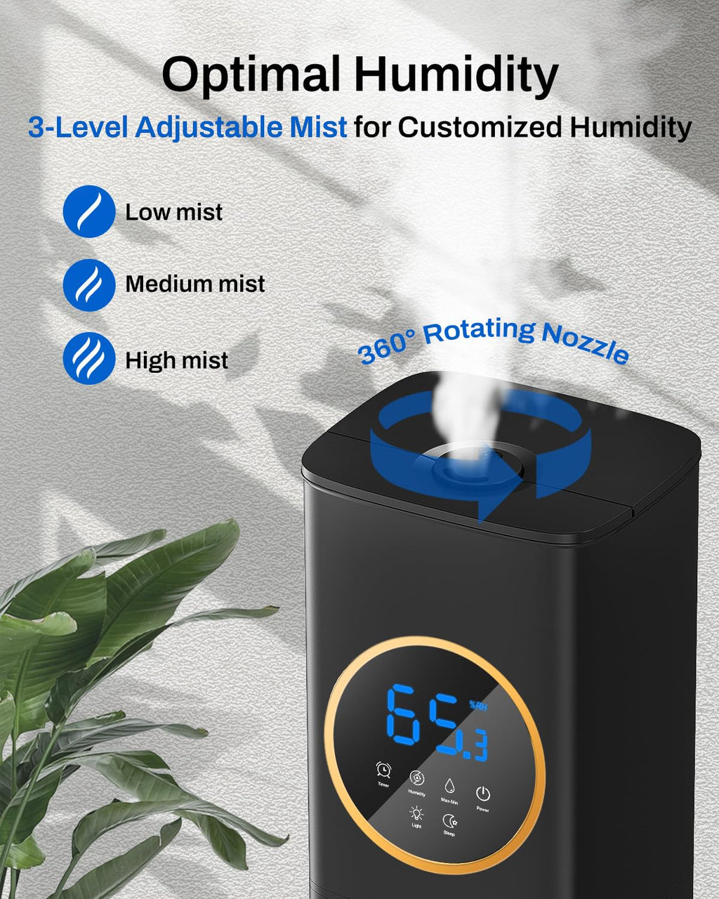 Humidifier Large Room Bedroom with Night Light, 2.1Gal(8L) Humidifiers for Home with Essential Oil Diffuser, Top Fill Whole House Cool Mist Humidifiers for Plants Baby Kids Adults(Black) Clarke's Vibe Store