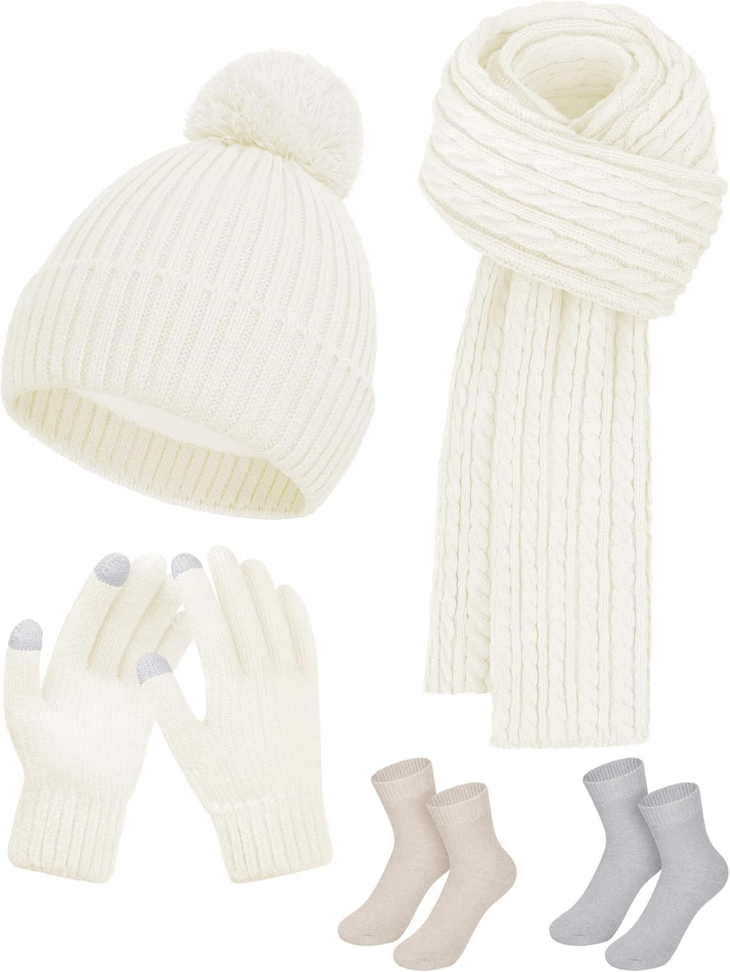 DODOKIE 5 Pieces Winter Beanie Hat Scarf Gloves Touchscreen & Thick Socks Set for Women Stocking Stuffers Mom Clarke's Vibe Store