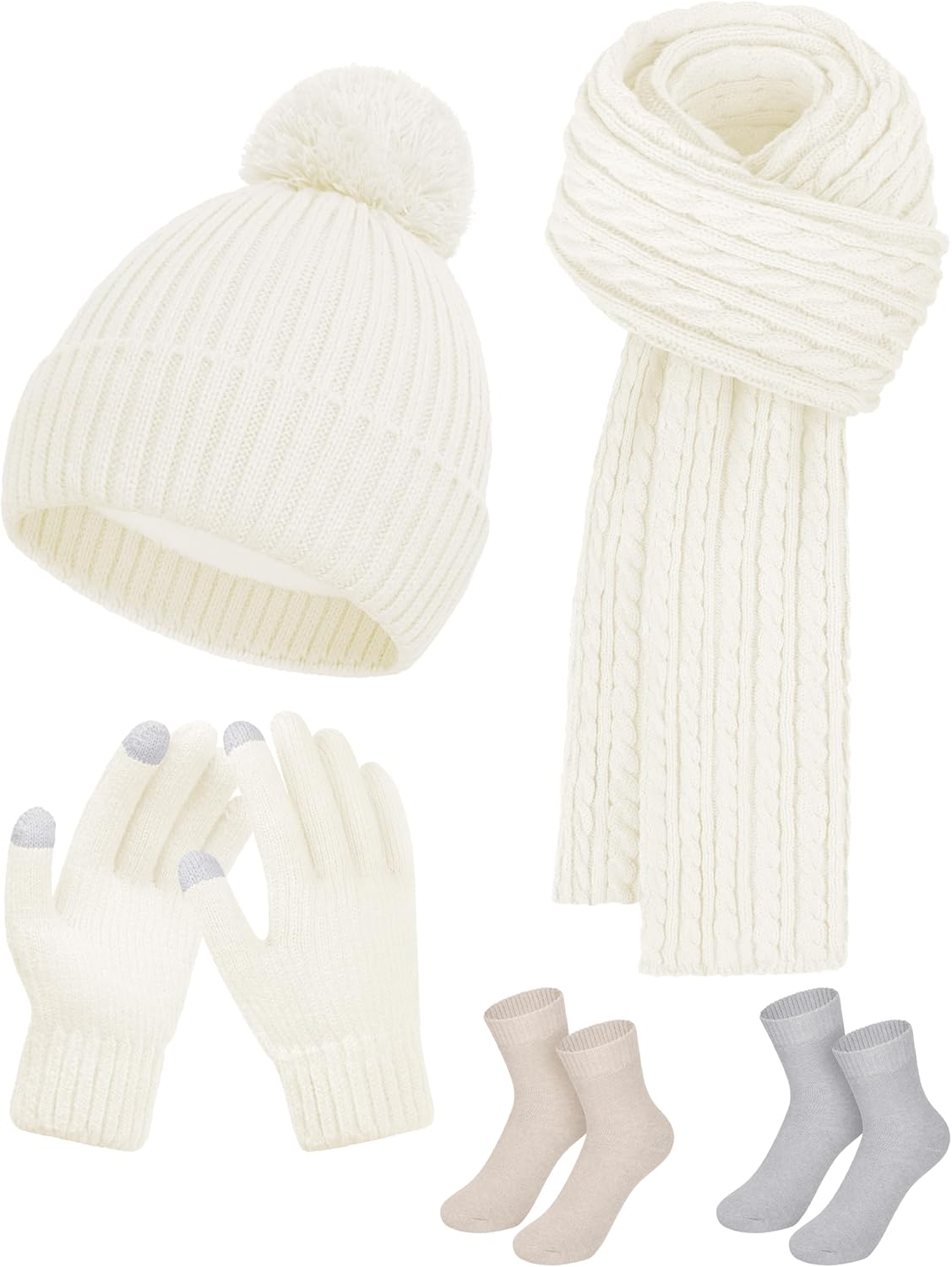 DODOKIE 5 Pieces Winter Beanie Hat Scarf Gloves Touchscreen & Thick Socks Set for Women Stocking Stuffers Mom Clarke's Vibe Store