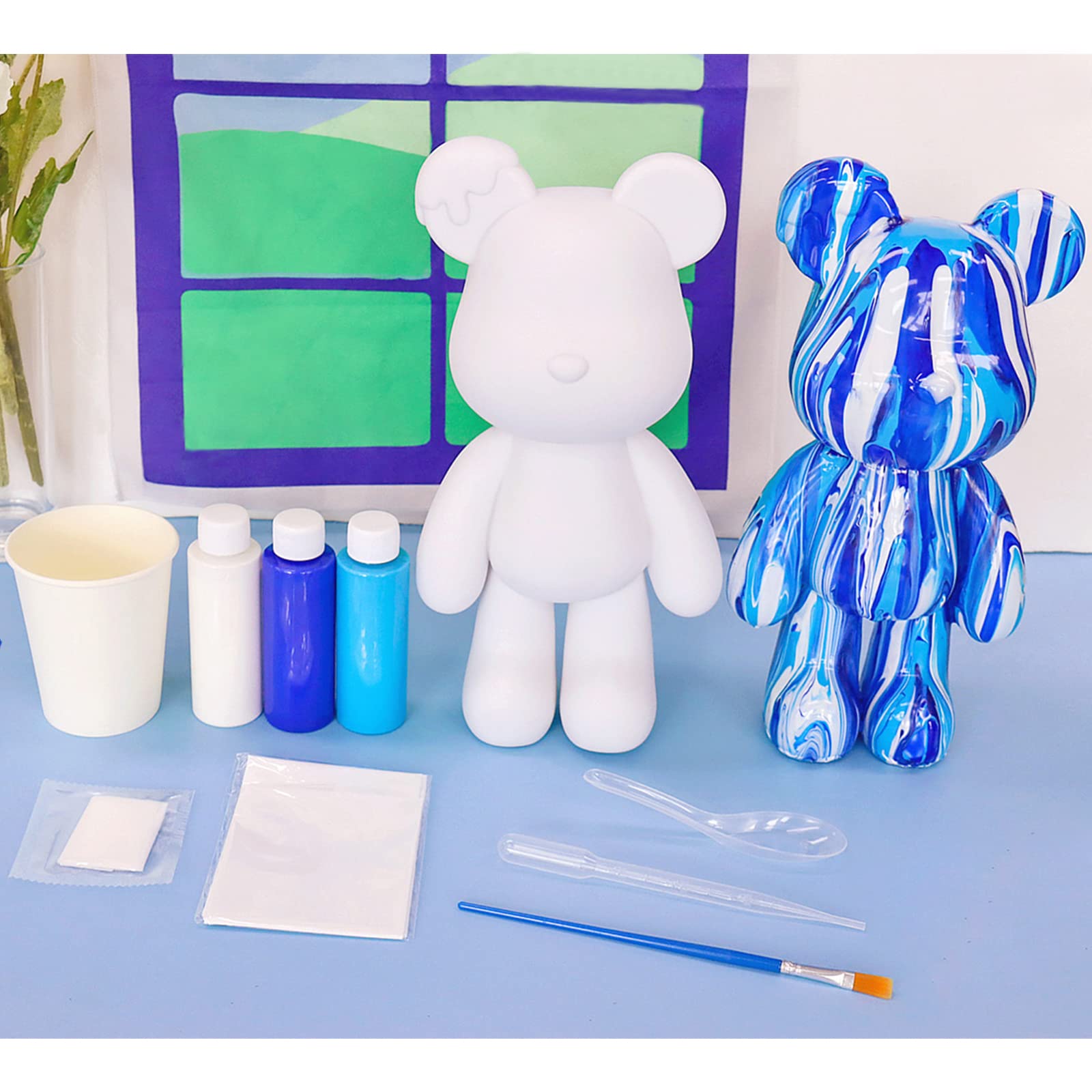 DIY Creative Blank Painting Fluid Bear Figure Kit, Multicolor Mix Paint Design for Home Decoration (Blue, Fluid Bear) Clarke Vibe Store