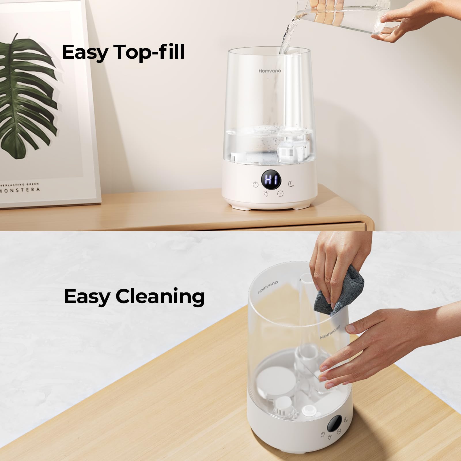 Homvana Humidifiers for Bedroom Home, 3.6 L Cool Mist Top-Fill 34H Super Long Time, Quiet 23dB, Baby Humidifier, Oil Diffuser for Large Room, House, Plant, Nursery, Office, BPA FREE, Ultrasonic (Grey) Clarke's Vibe Store