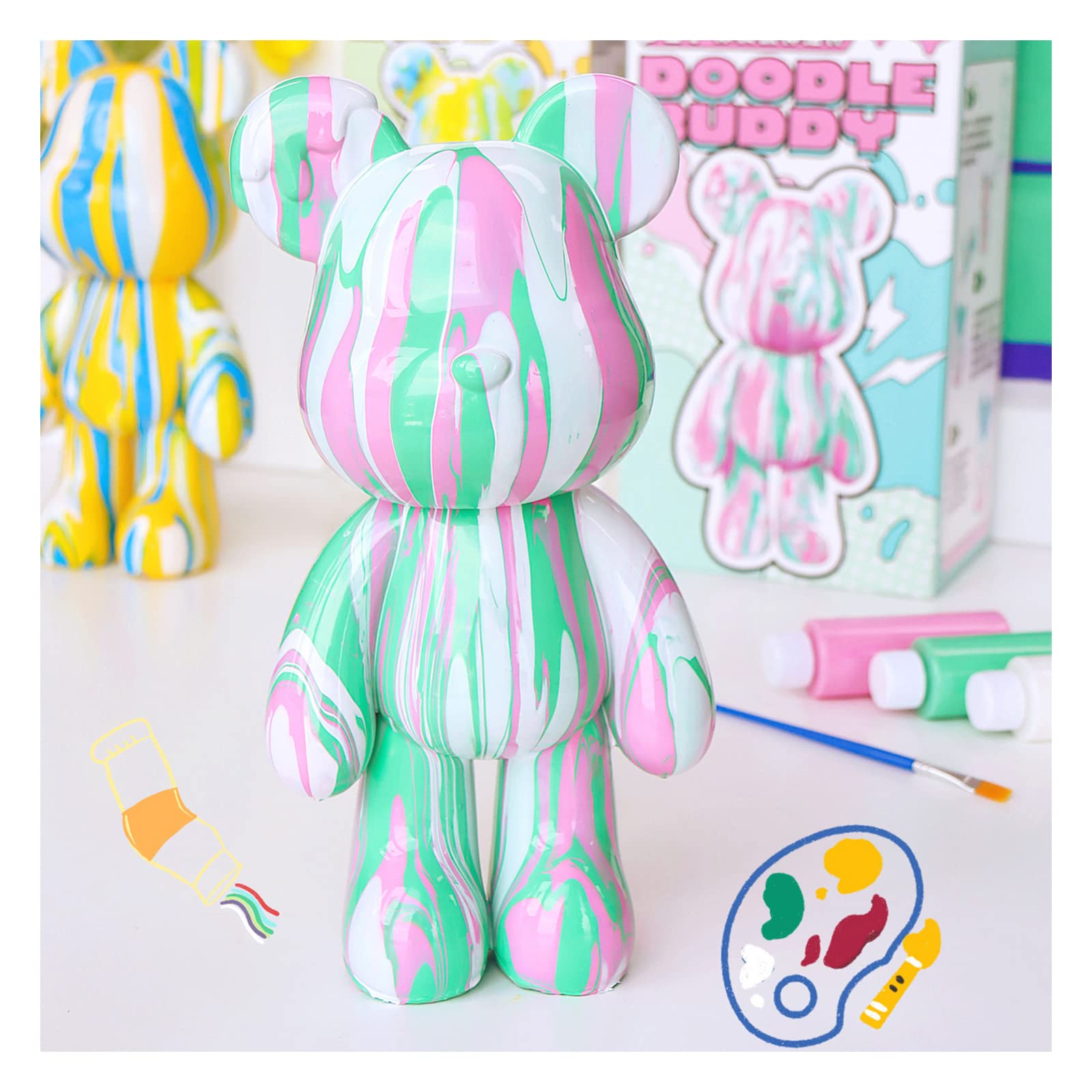 DIY Creative Blank Painting Fluid Bear Figure Kit, Multicolor Mix Paint Design for Home Decoration (Blue, Fluid Bear) Clarke Vibe Store