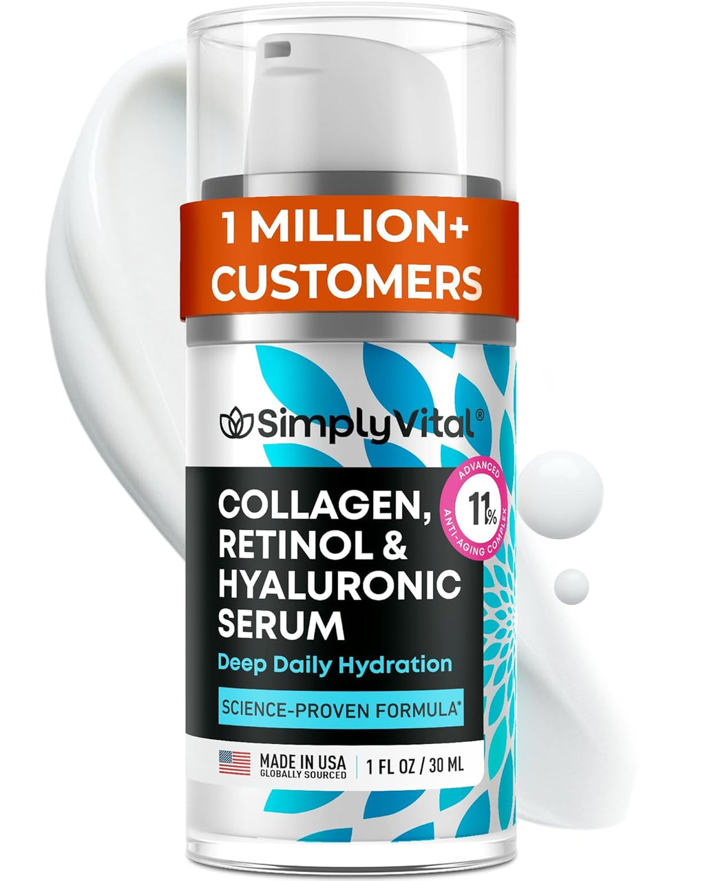 SimplyVital Collagen, Retinol & Hyaluronic Acid Serum - Anti-Aging Moisturizer for Face, Neck & Décolleté - Made in USA, Deep Moisturizing Skin Care Complex - Hydrating Facial Serum for Women, 1 fl.oz Clarke's Vibe Store