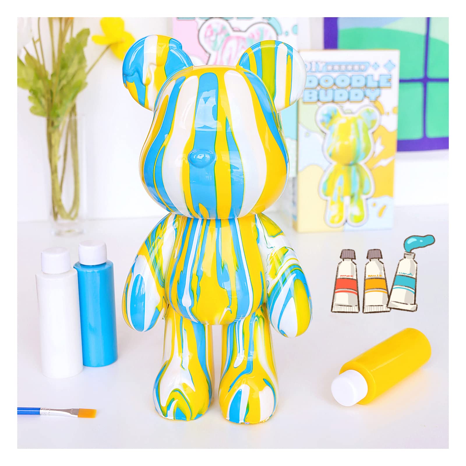 DIY Creative Blank Painting Fluid Bear Figure Kit, Multicolor Mix Paint Design for Home Decoration (Blue, Fluid Bear) Clarke Vibe Store