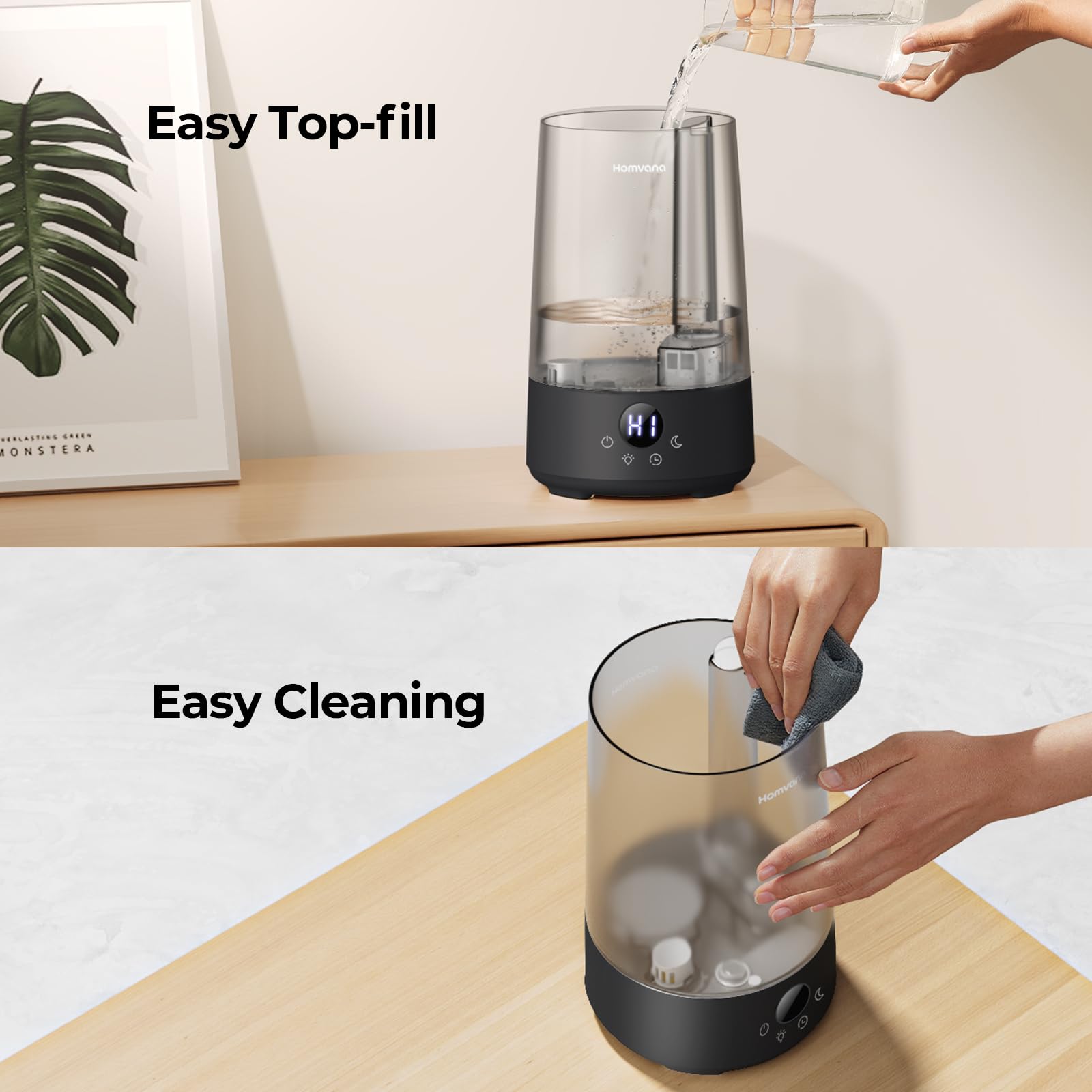 Homvana Humidifiers for Bedroom Home, 3.6 L Cool Mist Top-Fill 34H Super Long Time, Quiet 23dB, Baby Humidifier, Oil Diffuser for Large Room, House, Plant, Nursery, Office, BPA FREE, Ultrasonic (Grey) Clarke's Vibe Store