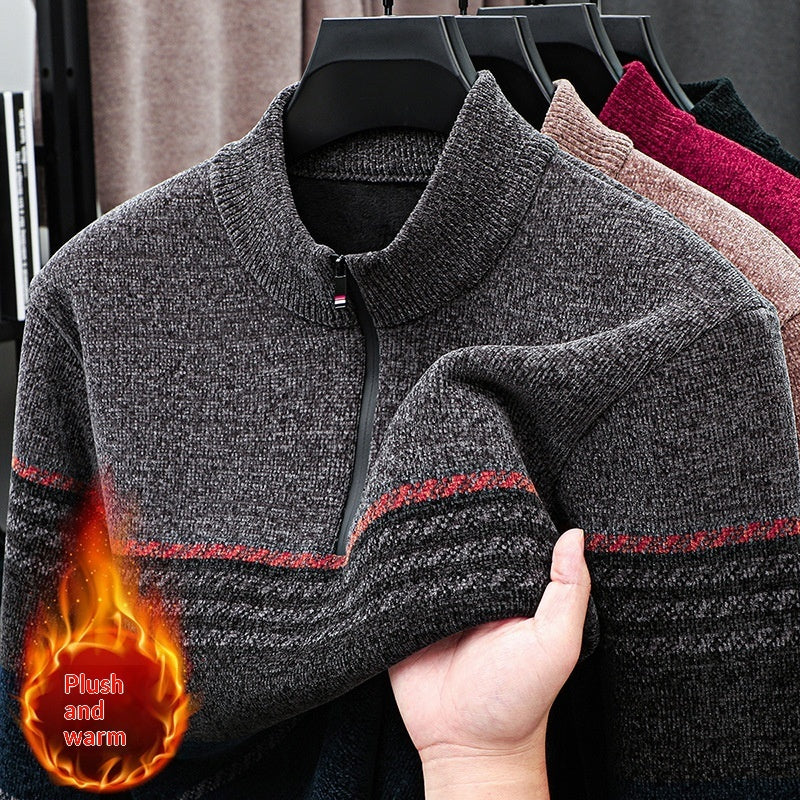 Fleece-lined Extra-thick Half-zip Sweater For Young Men Siqur Salute