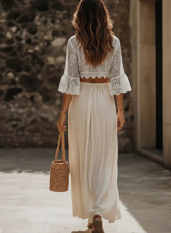 Elegant Womens Beach Lace-Patchwork Skirt Set Clarke Vibe Store