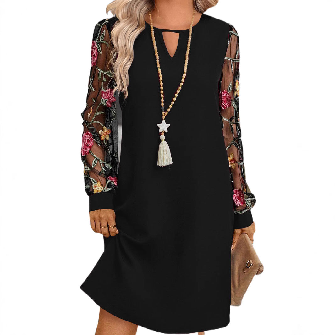 Women's Round Neck Lace Long Sleeve Dress Clarke Vibe Store