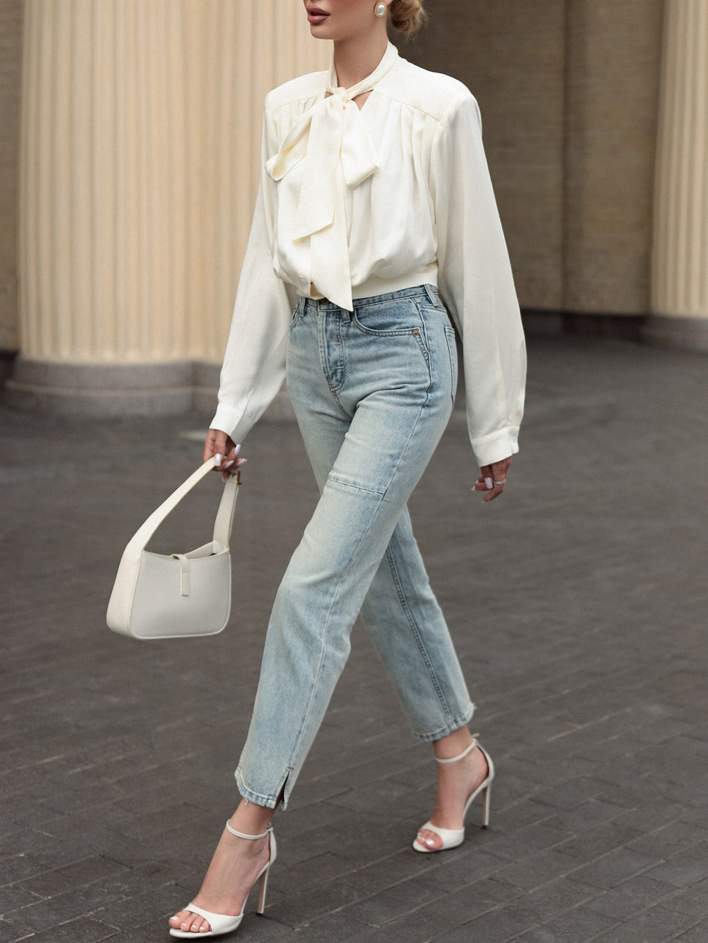 Solid Color Lace-up Long-sleeved Blouse Clarke Vibe Store