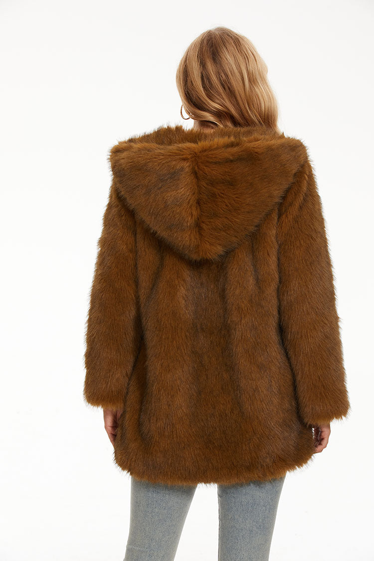 Mid-length Womens Faux Fur Coat Warm Long-sleeve Coat For Women Siqur Salute