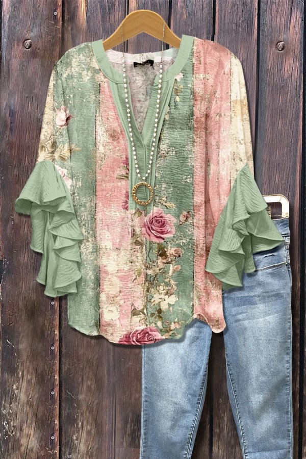 Casual Top With A Creative Floral Print And Digital Printing Clarke Vibe Store