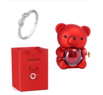 Eternal Rose Teddy Bear Gifts Box With Necklace Rotate Rose Jewelry Box Valentine Wedding Storage Gift Case For Women Girlfriend Clarke Vibe Store