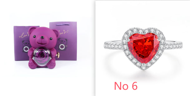 Eternal Rose Teddy Bear Gifts Box With Necklace Rotate Rose Jewelry Box Valentine Wedding Storage Gift Case For Women Girlfriend Clarke Vibe Store