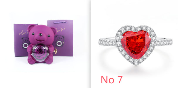 Eternal Rose Teddy Bear Gifts Box With Necklace Rotate Rose Jewelry Box Valentine Wedding Storage Gift Case For Women Girlfriend Clarke Vibe Store