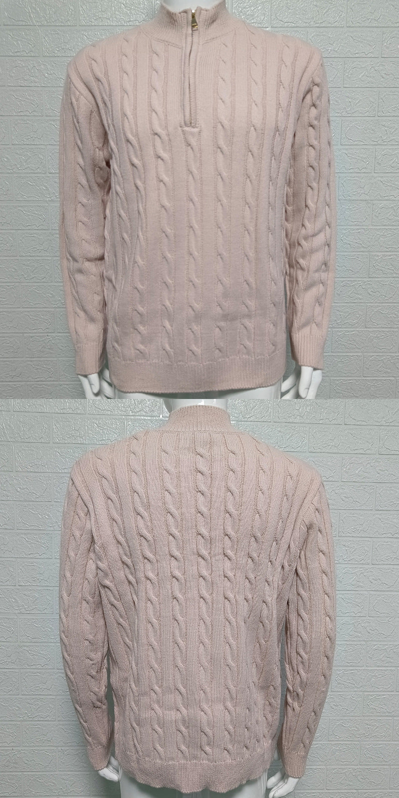 Mens Slim-fit Knitted Zip-up Mock-neck Long-sleeve Sweater Siqur Salute