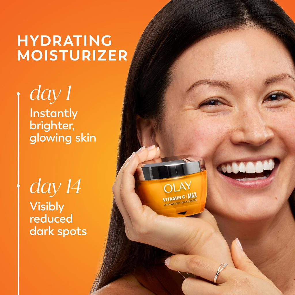 Olay Vitamin C MAX Face Moisturizer, Brightening Cream for Women, Hydrating, Evens Tone, Dark Spot & Hyperpigmentation Reduction, Glowing Skin Care - Niaciniamide, Peptides 1.7 Oz Clarke's Vibe Store