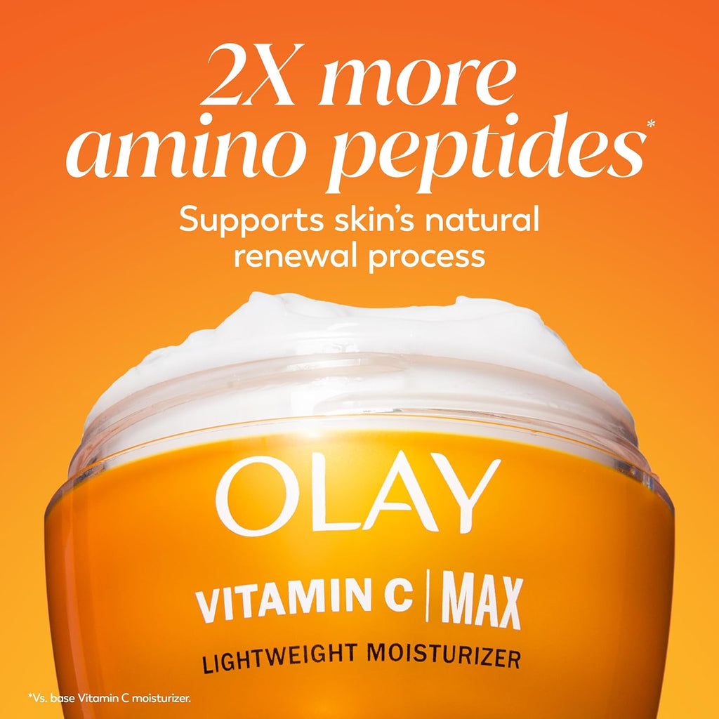 Olay Vitamin C MAX Face Moisturizer, Brightening Cream for Women, Hydrating, Evens Tone, Dark Spot & Hyperpigmentation Reduction, Glowing Skin Care - Niaciniamide, Peptides 1.7 Oz Clarke's Vibe Store