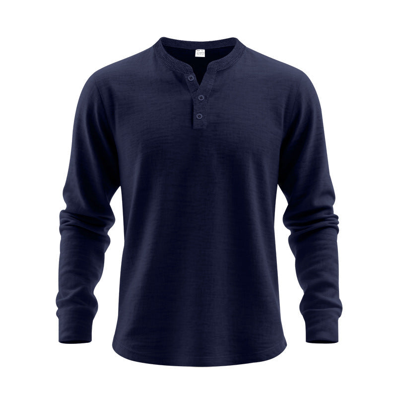 Mens Casual Loose-fit Long-sleeve Henley Shirt Clarke Vibe Store