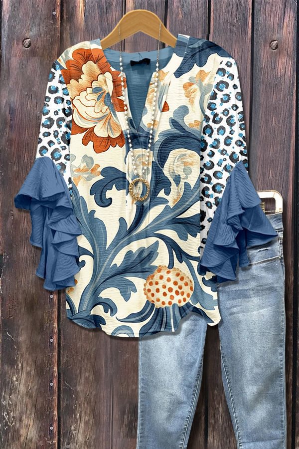 Casual Top With A Creative Floral Print And Digital Printing Clarke Vibe Store