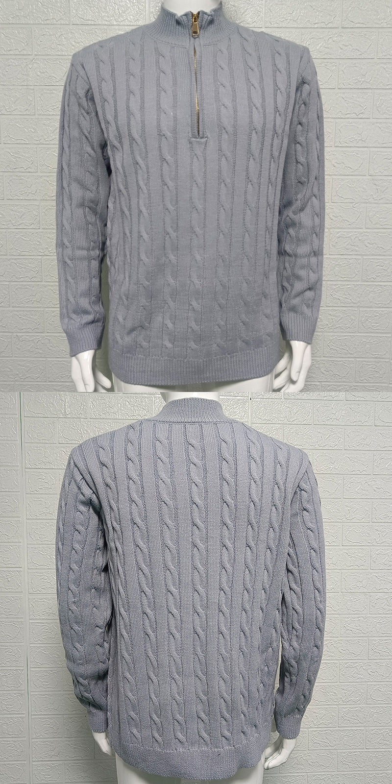 Mens Slim-fit Knitted Zip-up Mock-neck Long-sleeve Sweater Siqur Salute