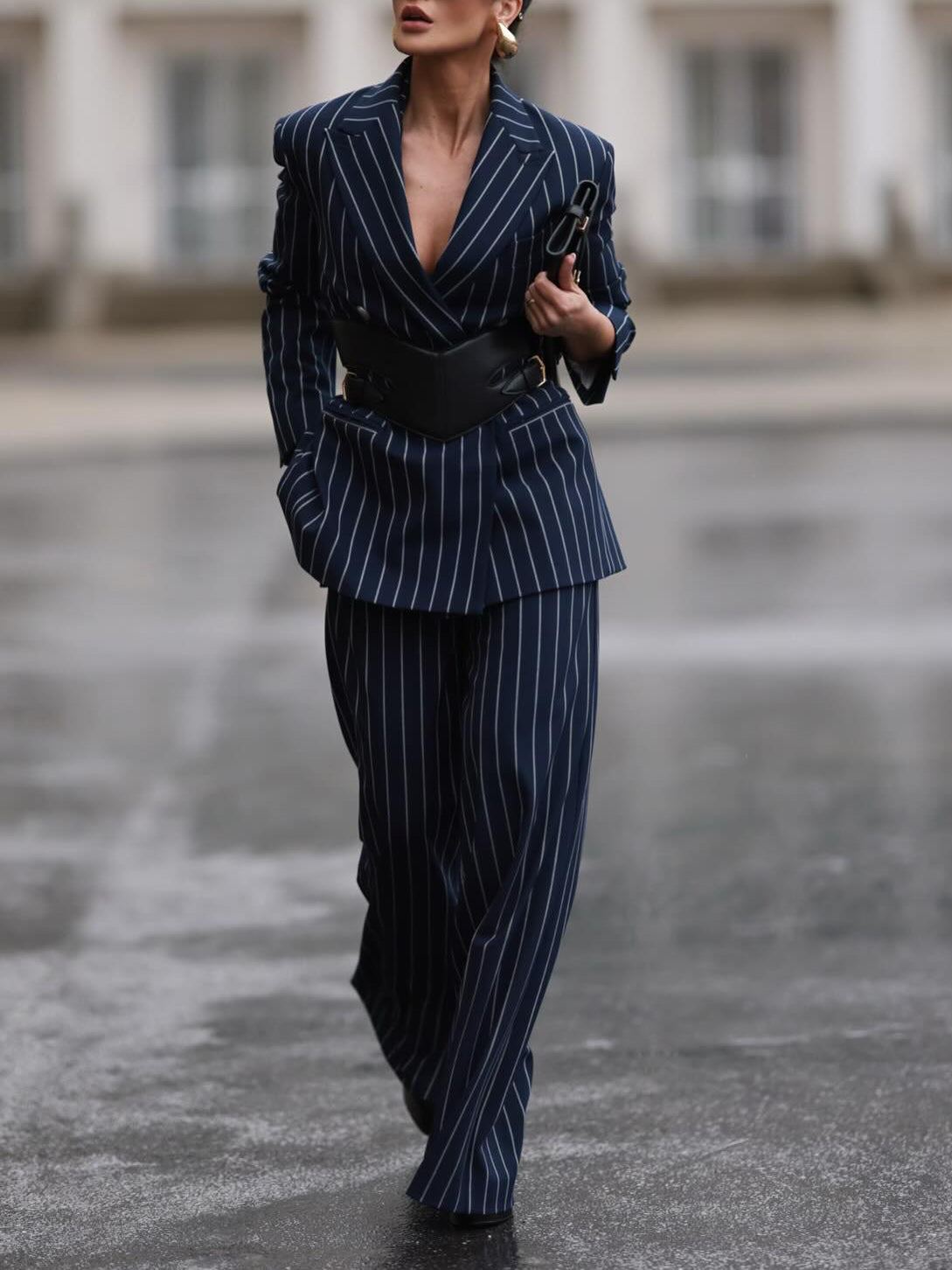 Elegant Striped Blazer & High Waist Pants Set Clarke Vibe Store