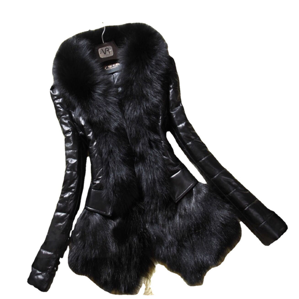 Faux fur large fur collar leather jacket Clarke Vibe Store