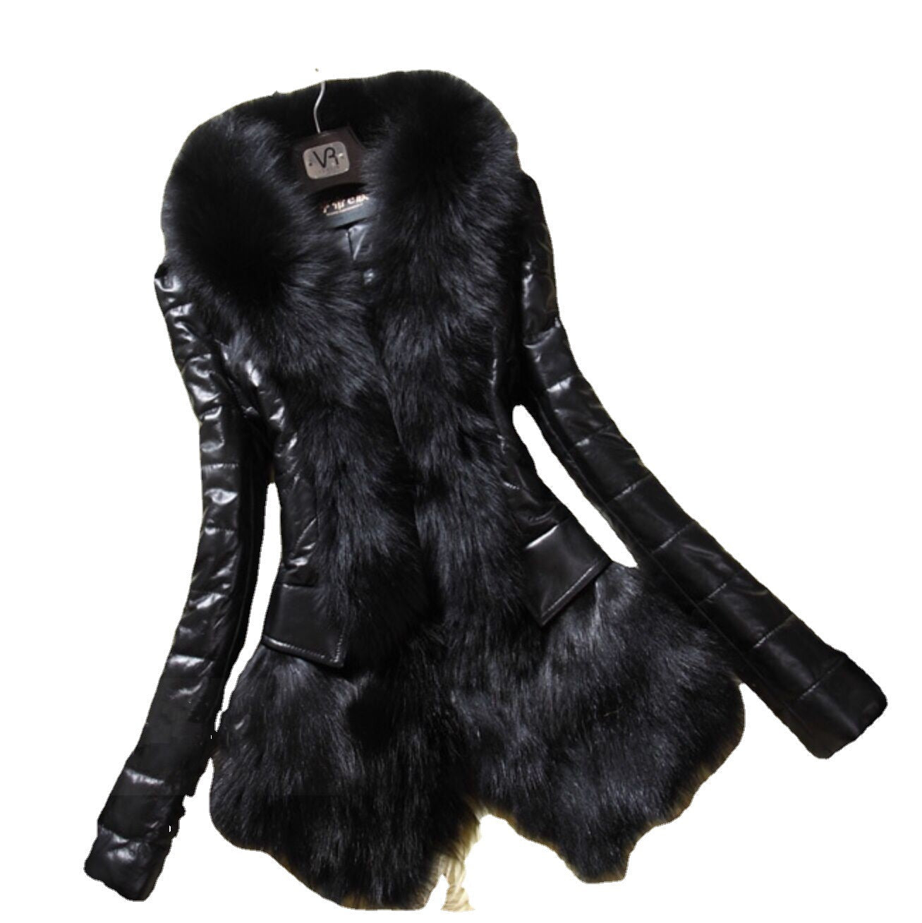 Faux fur large fur collar leather jacket Clarke Vibe Store
