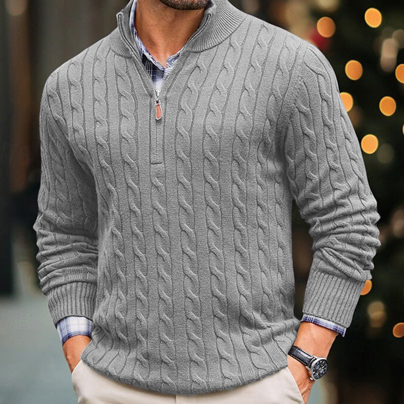 Mens Slim-fit Knitted Zip-up Mock-neck Long-sleeve Sweater Siqur Salute