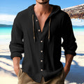 Cotton And Linen Shirt Hooded Sweater Button Long Sleeve Clarke Vibe Store
